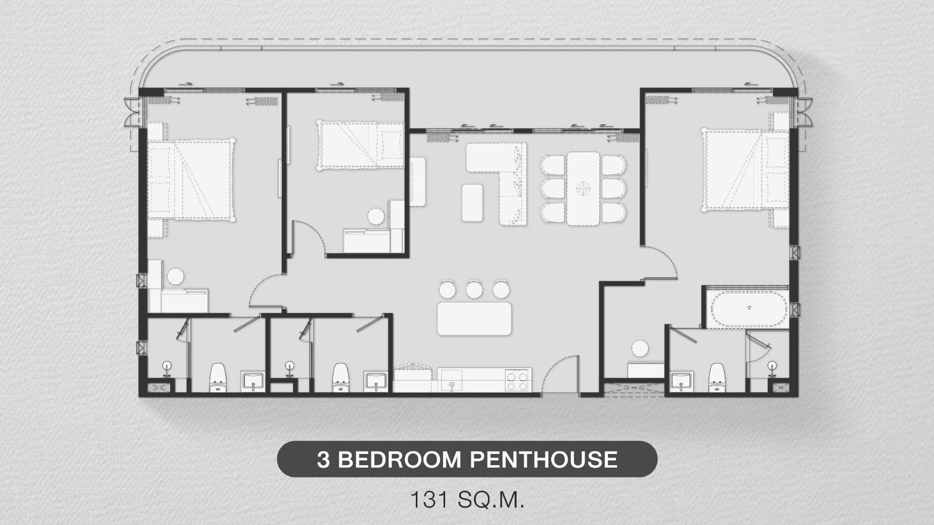 Планировка пентхауса 3 спальни в ЖК Biancana № 11011
