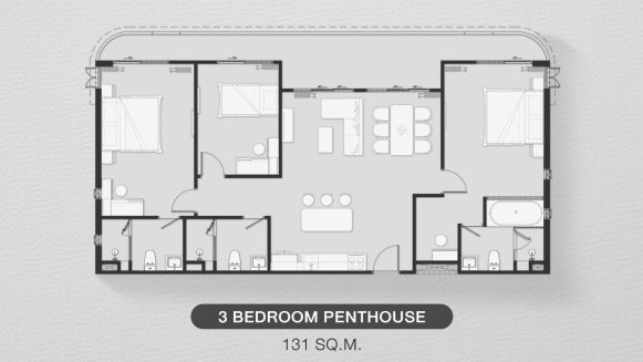 Планировка пентхауса 3 спальни в ЖК Biancana № 11011 (2D)