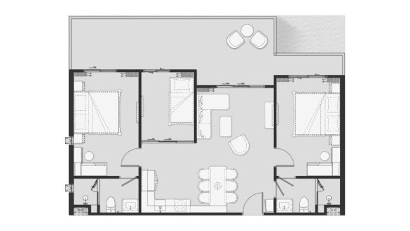 Планировка квартиры 2 спальни в ЖК Biancana № 11009 (2D)