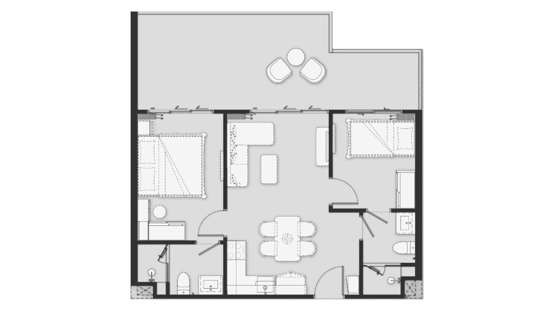 Apartment floor plan, 2 bedrooms in Biancana No. 11008